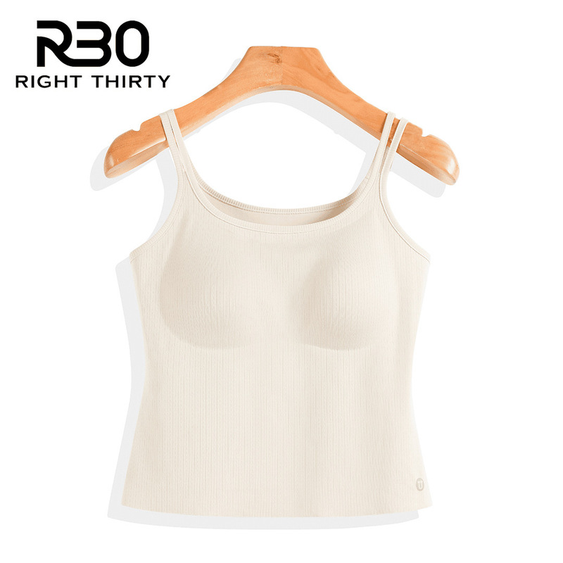 R30 Spring and Summer New Women's All-match Casual White Sling Vest with Chest Pad Black Brown Tea apricot