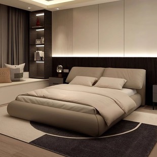 Modern Simple Double Bed, Elegant Italian Minimalist Wedding Bed, Large Bed, Ear Bed, Master Bedroom, Light Luxury Factory Direct Sales Foshan