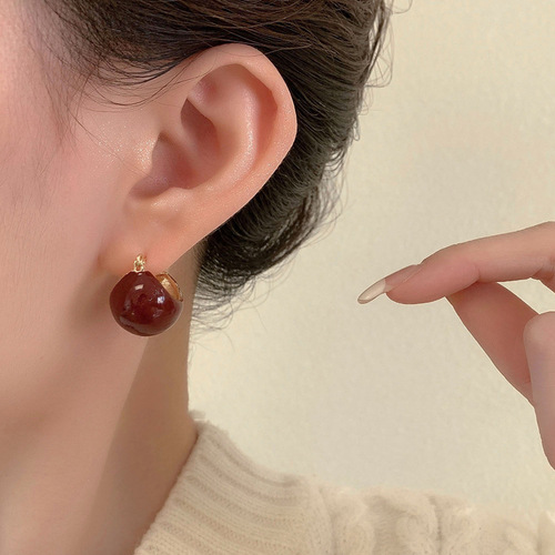 Retro Hong Kong style brown earrings niche design temperament high-end celebrity earrings autumn and winter unique earrings for women