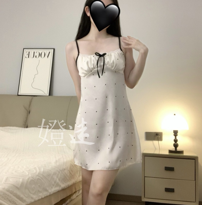 嬁迷纯欲带胸垫印花纯欲风螺纹吊带睡裙甜美女士家居服睡衣女|undefined