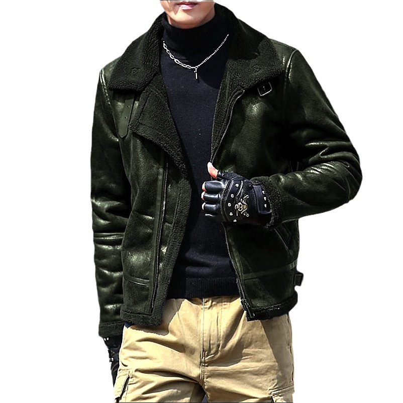 Mens Jacket Thickened Lamb Suede Japanese Korean Jacket Winter