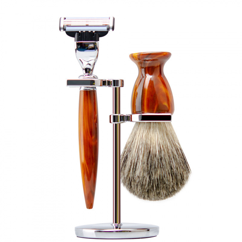 Foreign Trade In-Stock Men's Manual Razor 3-Layer Shaving Razor Foam Brush Shaving Brush Draining Rack Hanging Rack 3-Piece Set