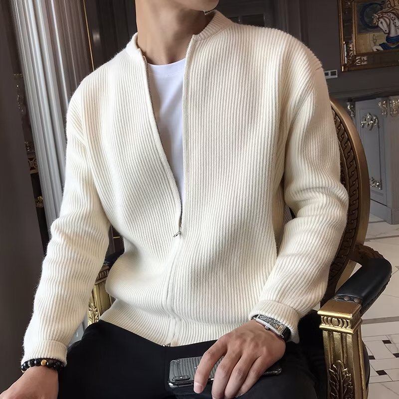 Autumn and Winter 2023 New Sweater Coat Men's Solid Color Knitted Cardigan Men's Casual All-match Slim-fit Top