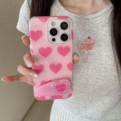 简约满屏爱心点钻爱心发卡支架适用iPhone16苹果15ProMax手机壳14