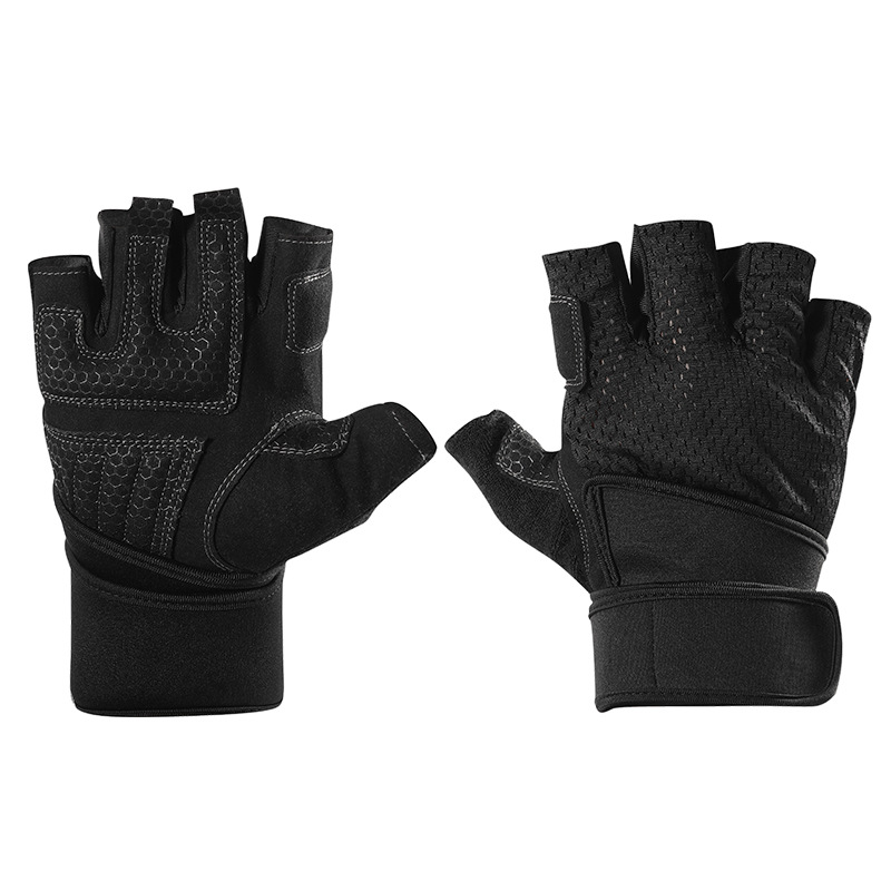 Guantes de fitness al aire libre alargado muñeca guardia levantamiento de pesas barra antideslizante silicona medio dedo guantes resistente al desgaste transpirable levantamiento de pesas deportes