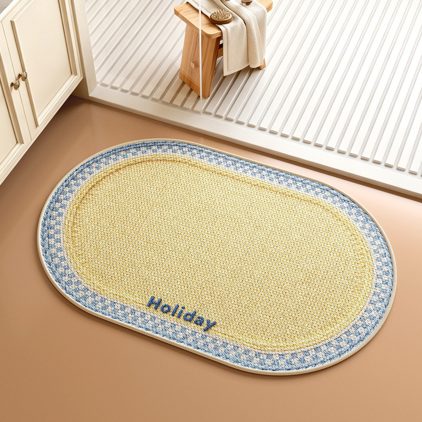 Almohadilla de lino de viento crema, almohadilla de suelo de absorción de agua y secado rápido en el baño, almohadilla de suelo en la puerta del baño es fácil de cuidar, almohadilla antideslizante resistente al desgaste