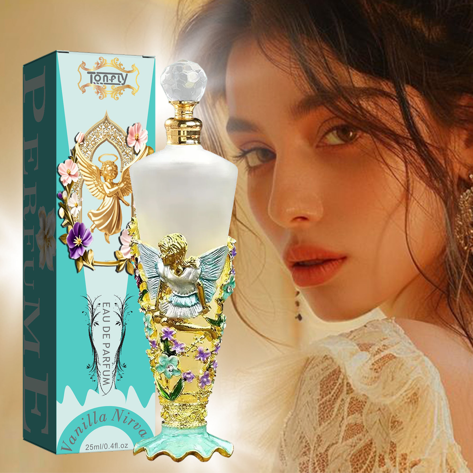 Tonfly Cross-Border Supply Vanilla Nirvan Perfume 25ml Light Fragrance Essential Oil Angel Relief Design