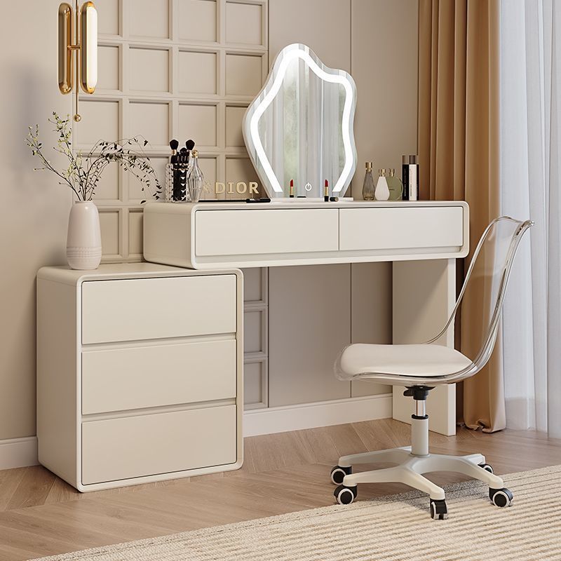 Solid Wood Lacquered Dressing Table, New Style Dresser with Integrated Makeup Cabinet, Cream Style Bedroom Six-Drawer Cabinet, Popular Model for Small Apartments