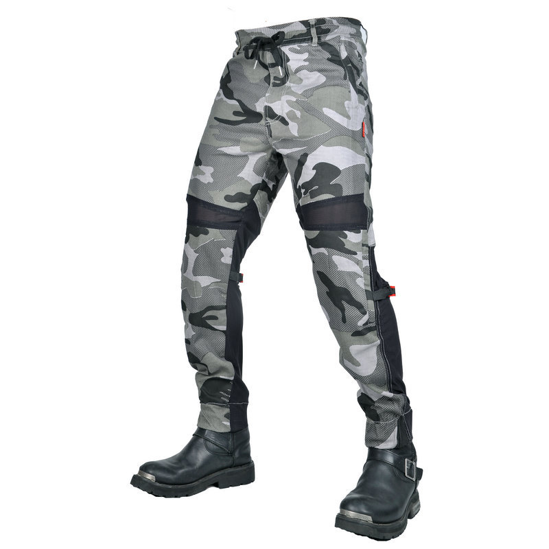 Volero motocicleta verano flujo de aire tobillo-atado pantalones de montar malla de dos vías transpirable camuflaje motocicleta anti-caída pantalones hombres