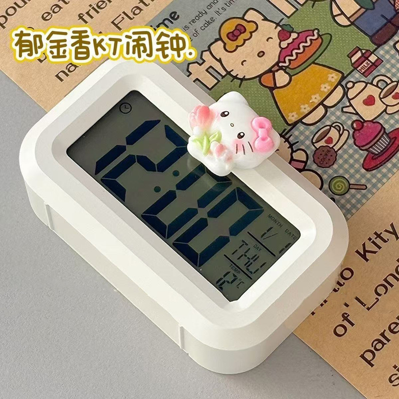 可爱kitty猫多功能闹钟床头时钟学生宿舍计时器桌面迷你闹钟|undefined