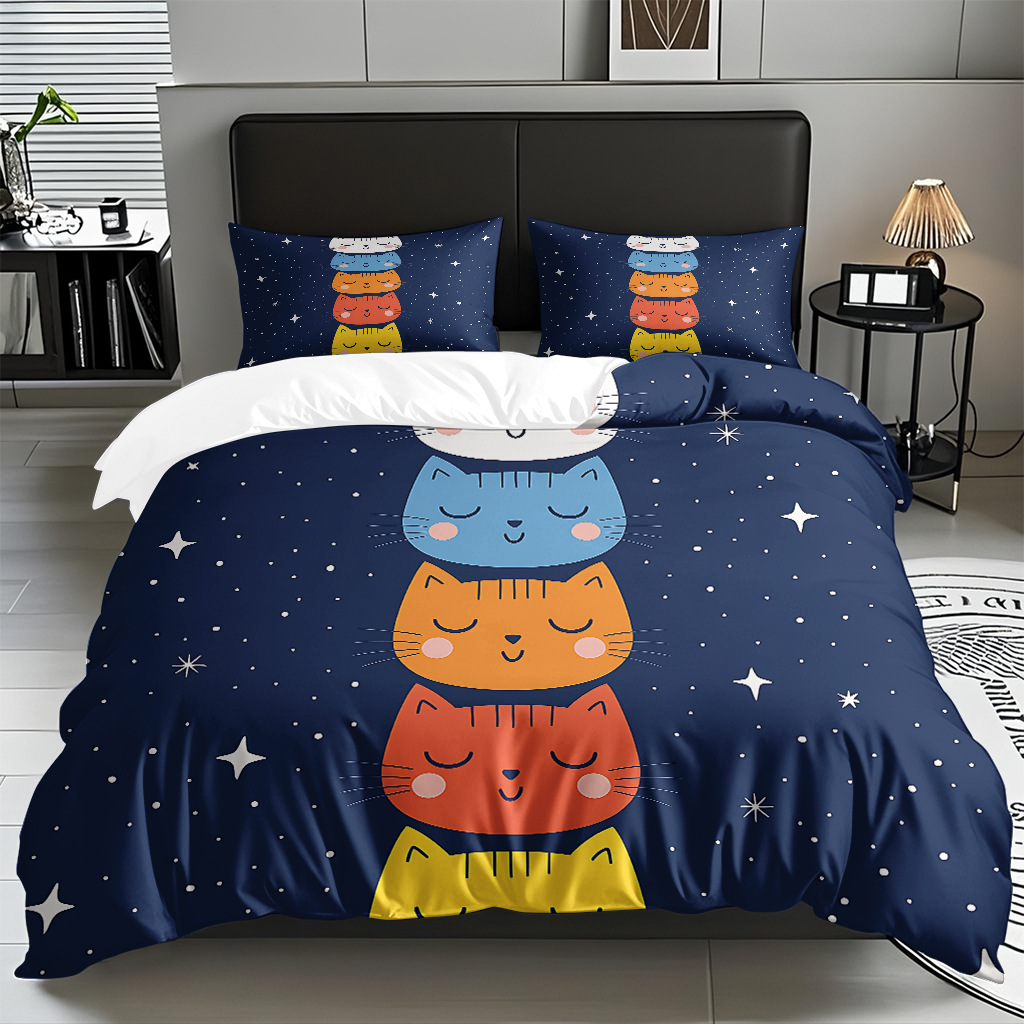 Transfronterizo caricatura gatito digital impresión set edredón suave pro piel fuente ventilada soporte de fábrica TEMU / JIT