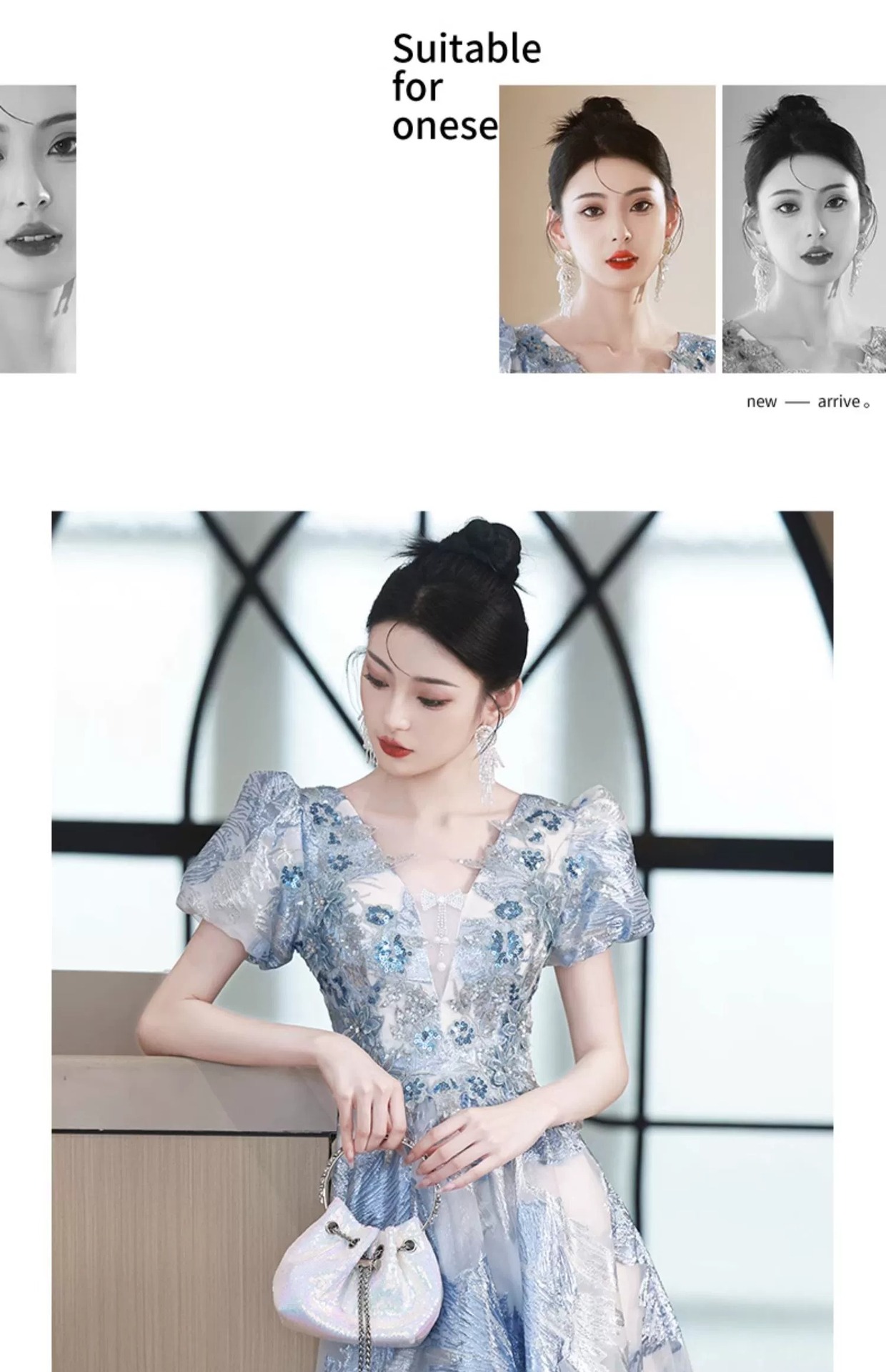 Đầm dạ hội ôm body màu xanh cao cấp, tay dài, phong cách thanh lịch — Màu xanh lam tiên khí chi tiết 11