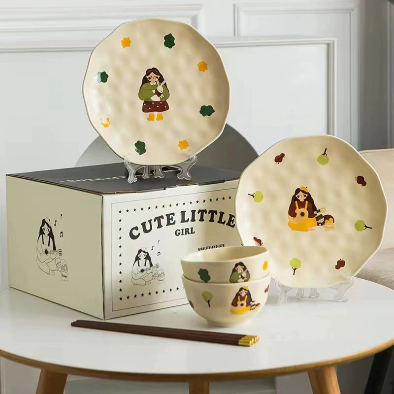 Retro tableware, ceramic cute high quality set, gift box for home use