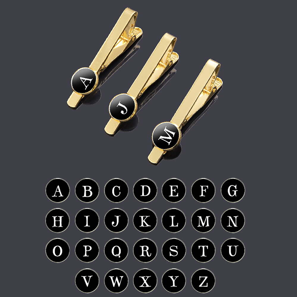 Amazon high-end men's letter cufflinks tie clip 26 English letter stainless steel gold tie clip