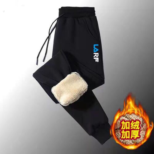 Autumn and winter pants men's high-waisted fleece-lined thickened sweatpants lambswool ankle-cuffed casual pants student thermal sweatpants