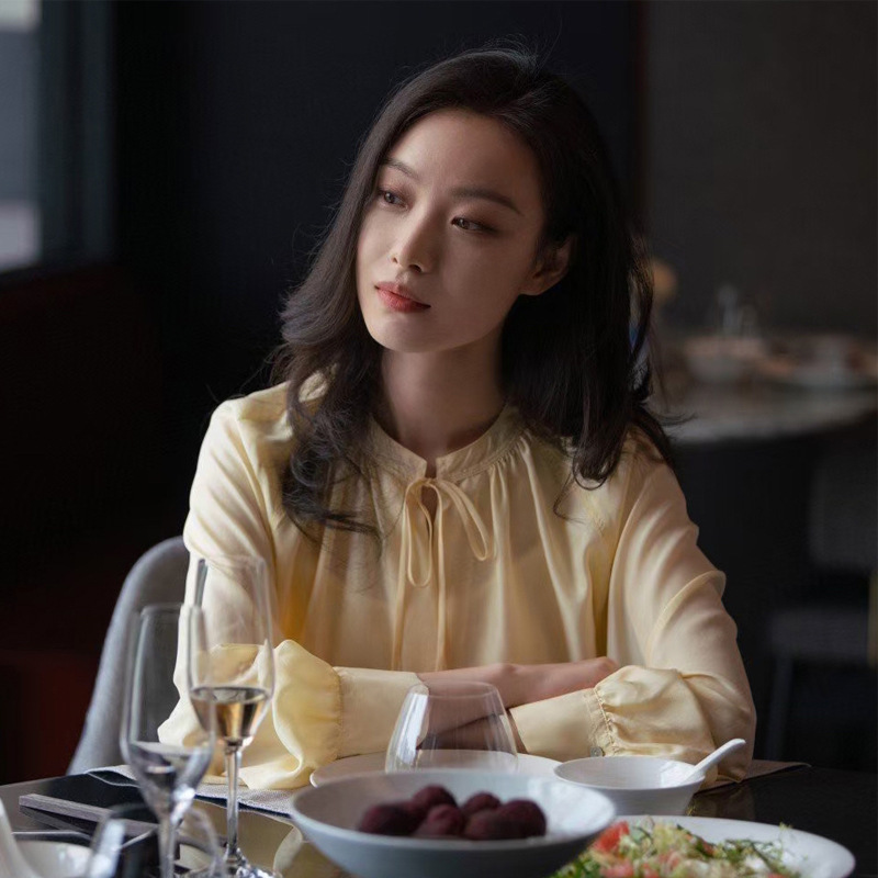 Ni Ni with VIN ~ 16MM power spinning warm goose yellow loose lace silk shirt jacket female summer