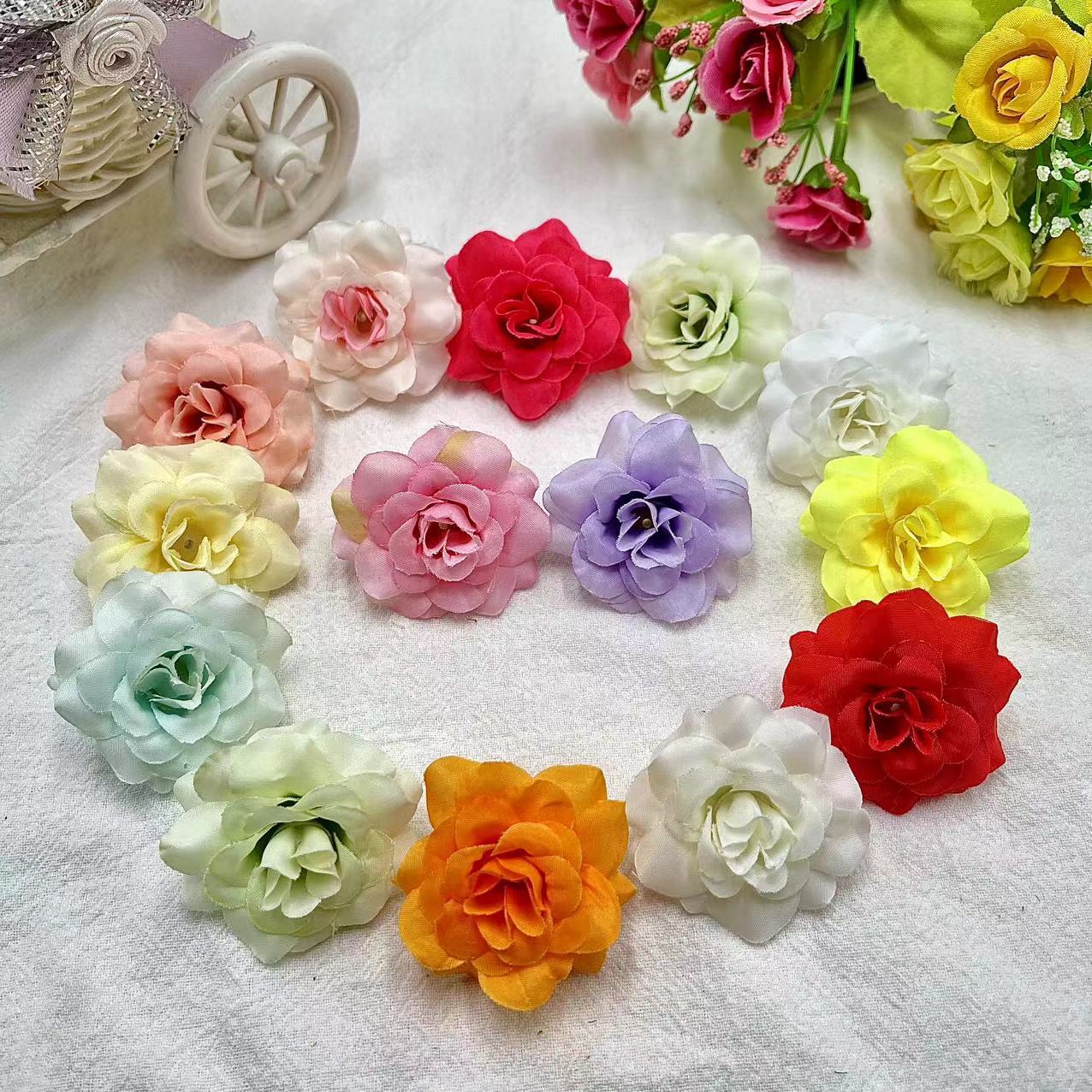 시뮬레이션 4.5cm 작은 장미 수제 화환 머리핀 꽃 소재 의류 케이크 홈 장식 장미 머리