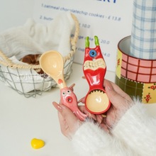 陶瓷手绘怪兽勺子儿童宝宝可爱喝汤吃饭辅食勺釉下彩调羹可爱搞怪