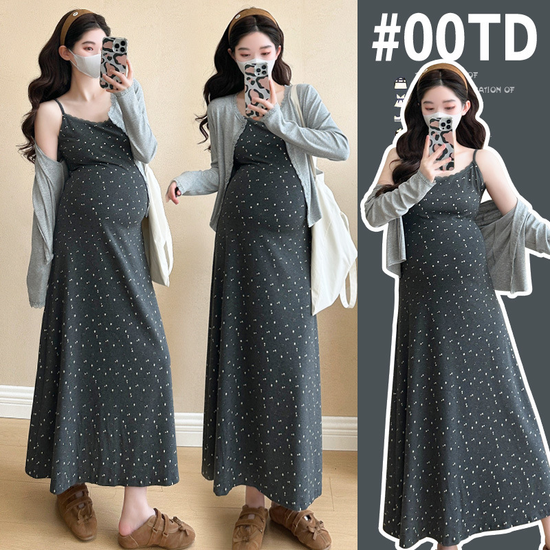 Real Shot of 2025 Spring and Summer Plus-Size Maternity Wear, Knitted Maternity Slip Dress + Small Cardigan Two-Piece Maternity Set Real Shot of 2025 Spring and Summer Plus-Size Maternity Wear, Knitted Maternity Slip Dress + Small Cardigan Two-Piece Maternity Set