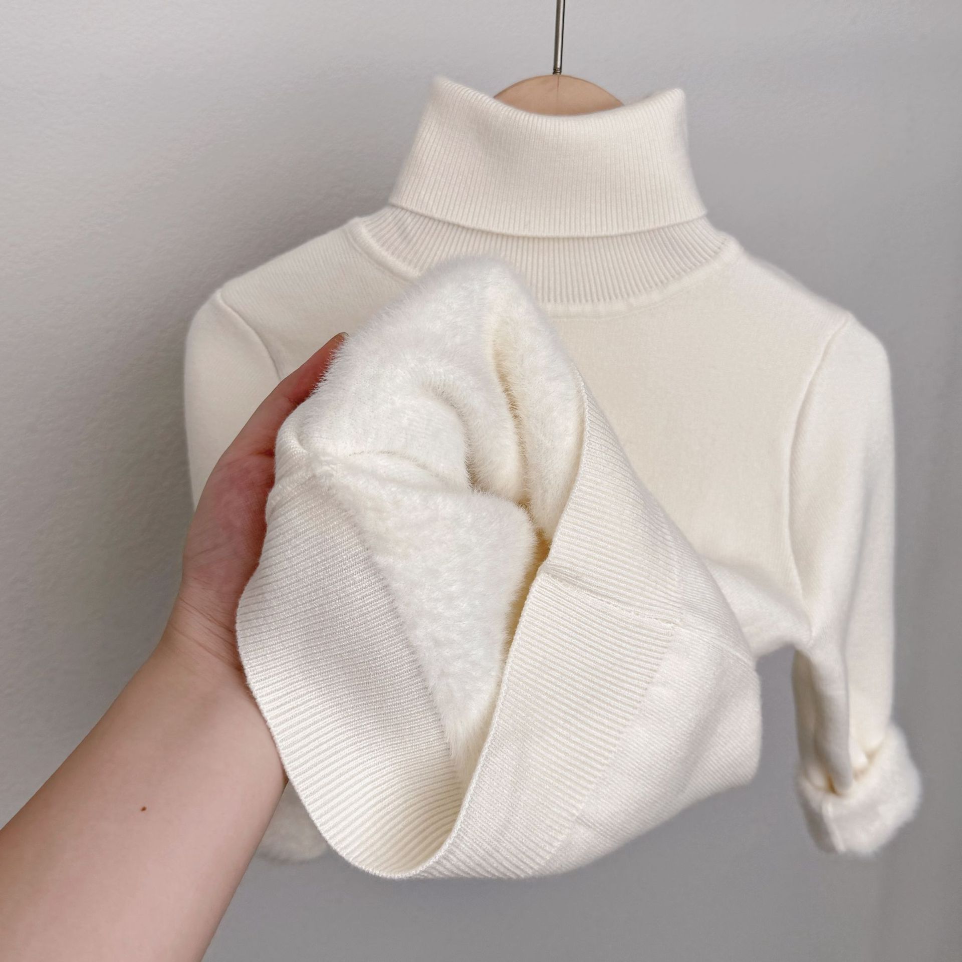 Niñas más suéter de terciopelo un terciopelo grueso niños de cuello alto para niños de invierno bebés base de punto chaqueta