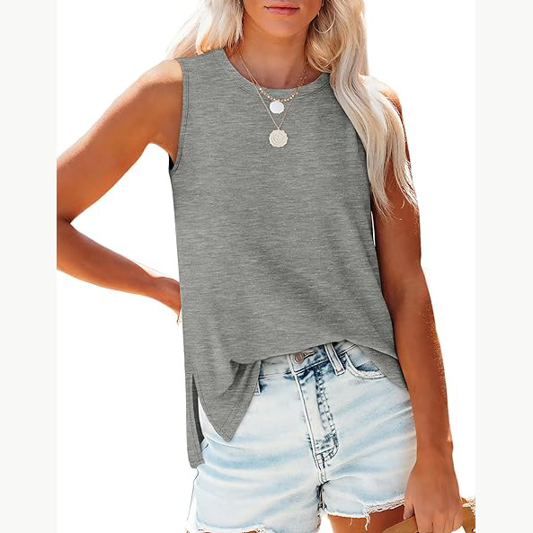 Transfronterizo 2024 nuevo estilo comercio exterior europeo y americano casual imitación algodón suelto color sólido chaleco sin mangas cuello redondo apertura lateral top femenino image 9