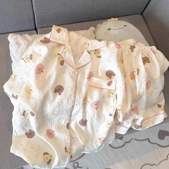 2025 New Style Pajamas Women's Summer Clouds Cotton Sweet Cute Cardigan Casual Short Sleeve Shorts Home Clothes suit