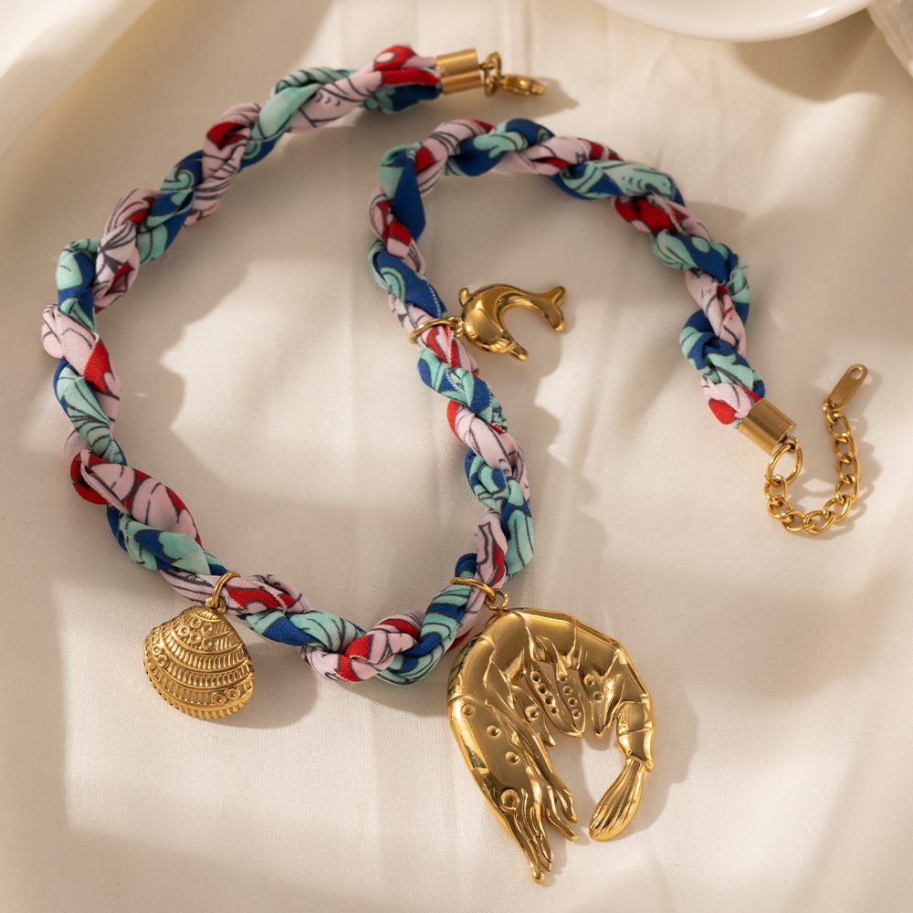 Tiana Europa y América collar de acero inoxidable ligero de lujo nicho colorido cuerda trenzada animal collar de colgante de acero de titanio ventas calientes transfronterizas