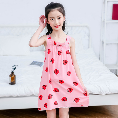 Children's nightgown, sundress, summer cute sleeveless thin new cotton chiffon pajamas for women, home dress, girls' dress
