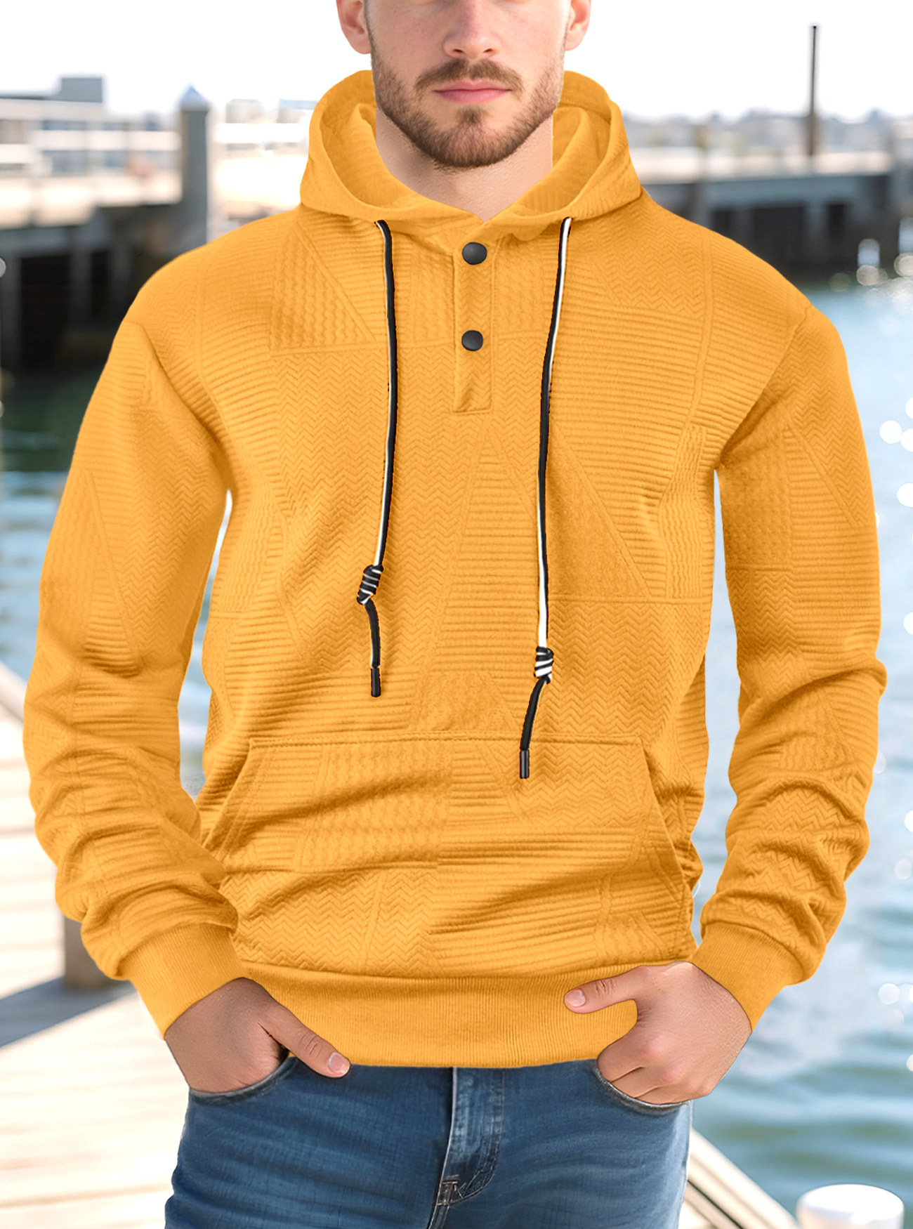 Nuevo Europa y Estados Unidos transfronterizos primavera y otoño estilo americano suelto camiseta encapuchada casual Amazon comercio exterior de manga larga Jacquard para hombres