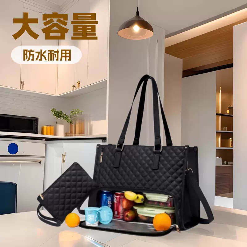 新品2合1手提包午餐包组合包大女士保温午餐盒女斜跨电脑包