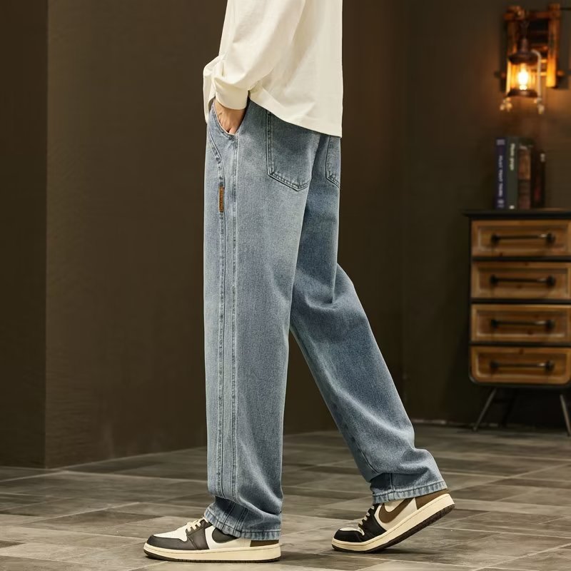 Vintage jeans para hombre otoño e invierno recto suelto marca de marea pierna ancha americana calle alta salvaje casual pantalones largos para niños