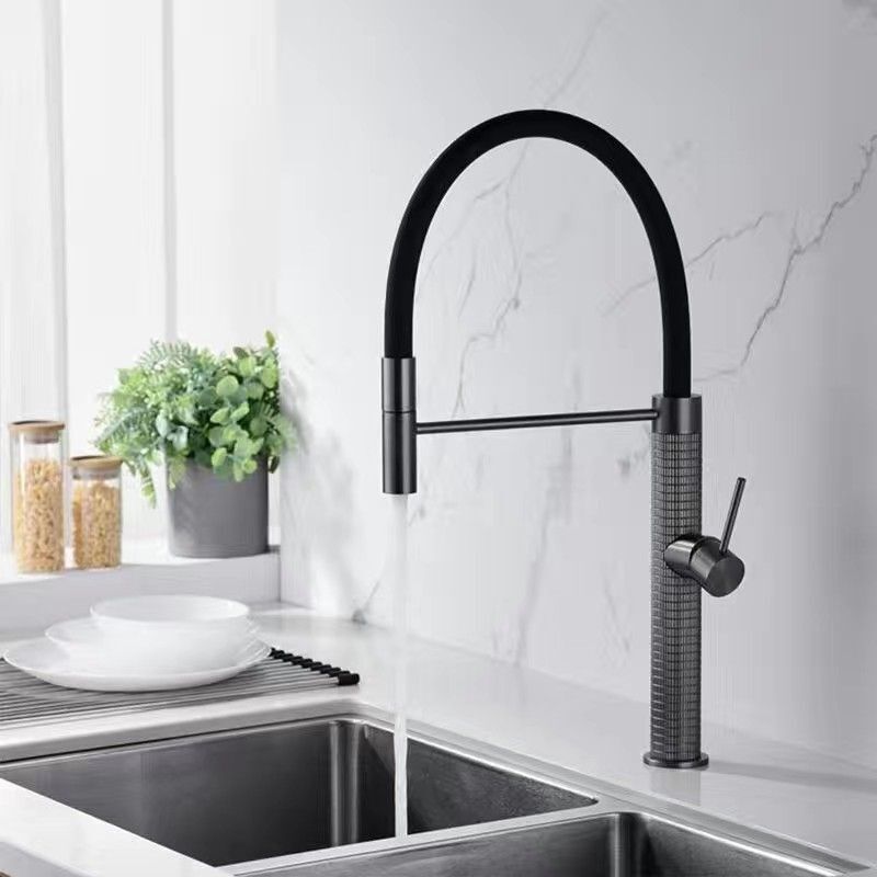 All-Copper Swivel Spring Pipe Kitchen Faucet Hot and Cold Water Tap Rotatable Telescopic Sink Faucet for Home Use Light Luxury