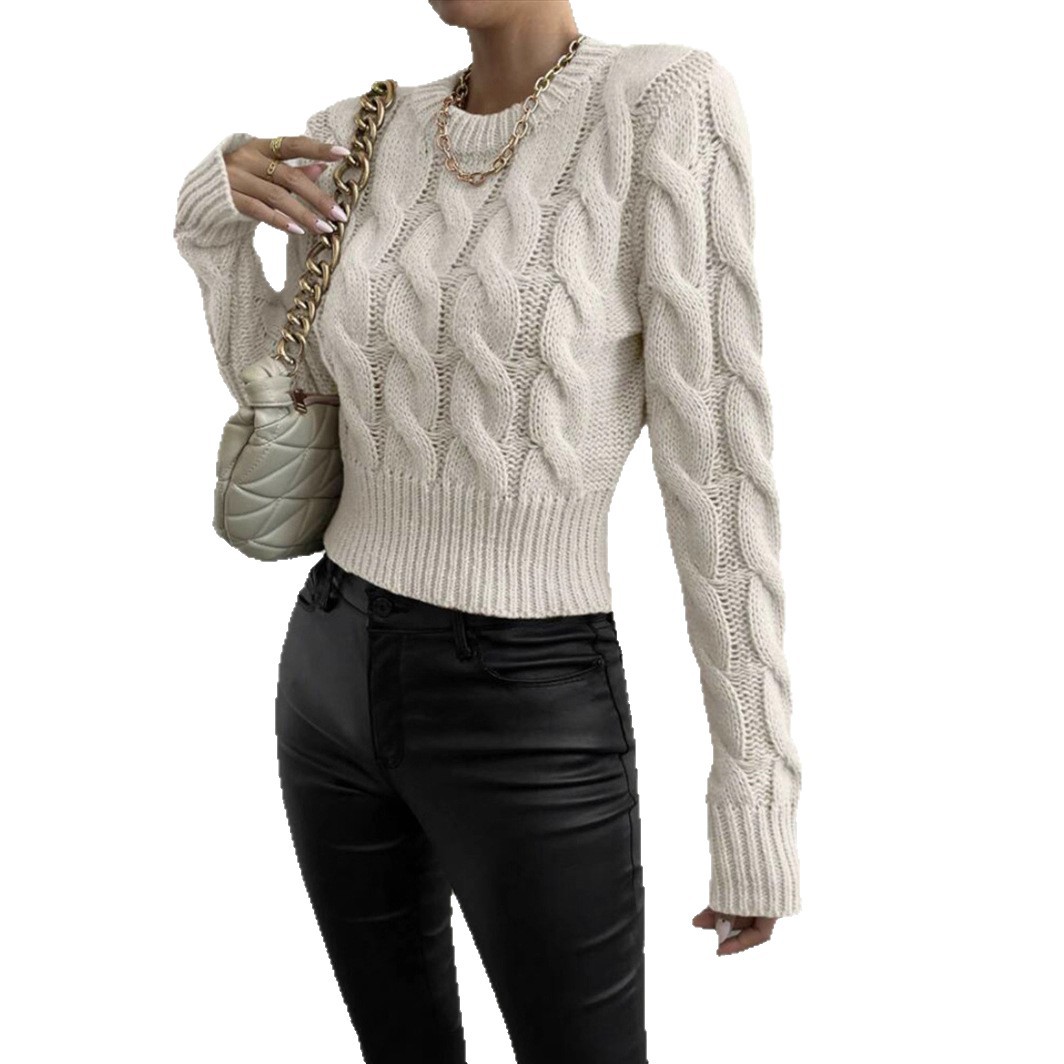Streetwear Knit Sweater Women’s Oversized Cable Pullover – Winter Trendy Drop-Shoulder Jumper In Black/White/Taupe (S-XL)_voghion.com