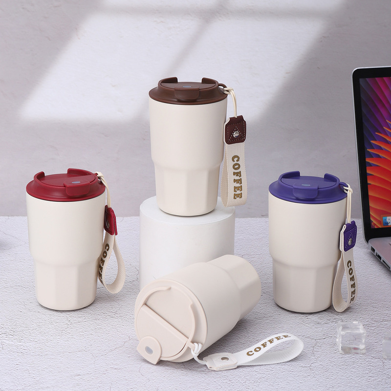 Coffee Cup 316 Stainless Steel Double-layer Vacuum with Lock Thermos Cup Travel Lanyard Portable High-level Cup