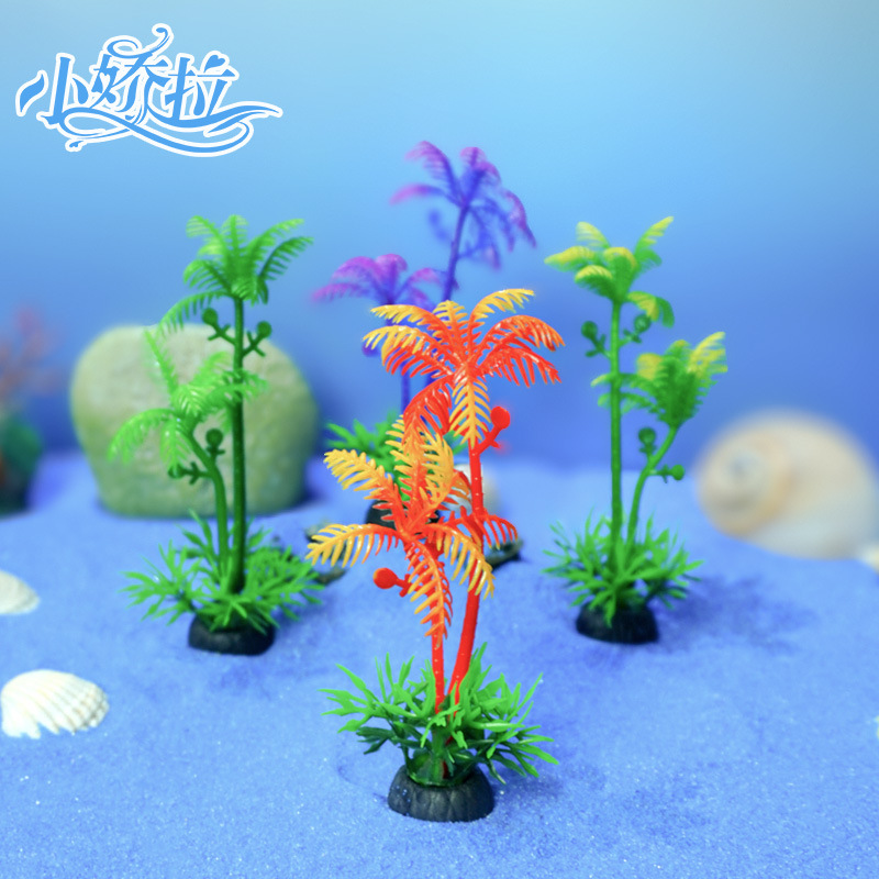 Venta directa de fábrica pecera, caja de arena, decoración de plástico, simulación, árbol de coco, planta de agua, flor falsa, acuario, paisaje de playa