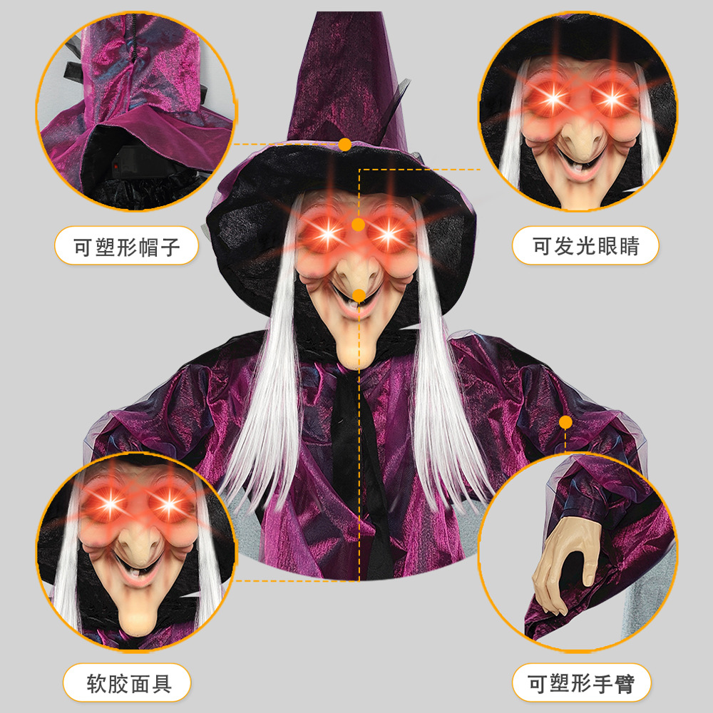 Colgante de Bruja Fantasma Morado, Activado por Voz, Brillante, que Grita, para Escape Room, Decoración de Halloween, Casa Encantada