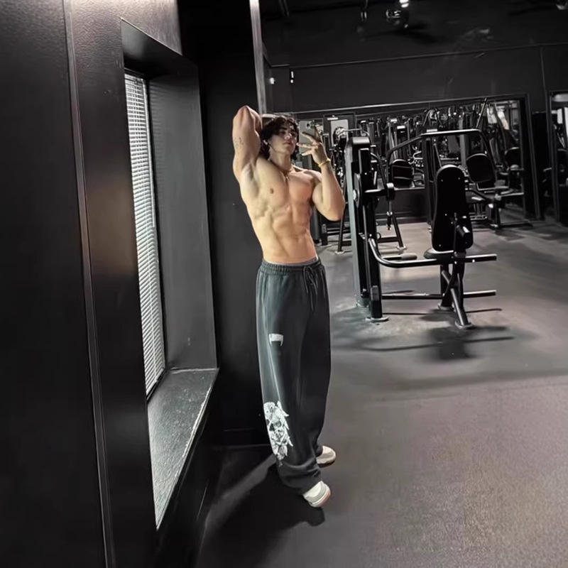 Youngla American-Style Trendy High-Street Sweatpants Joggers Gym Sports Fitness Casual Straight Loose Long Pants