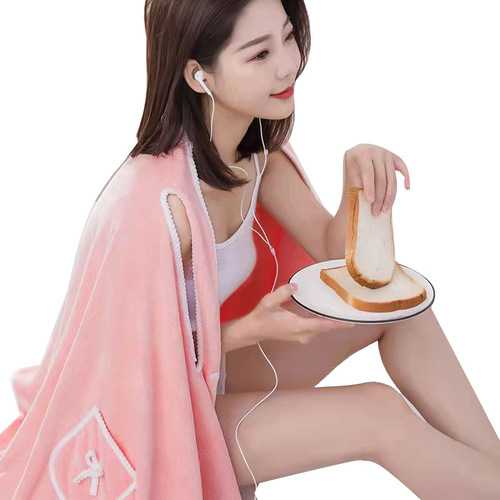 Women's Strappy Bathrobe, Coral Fleece, Non-Fuzzy, Wearable as a Bath Towel, Home Use, Absorbent, Thick-Style Women's Bathrobe