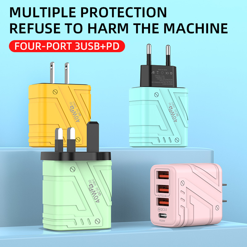 3USB+PD携帯電話充電器、マルチUポート、ヨーロッパおよびアメリカ標準、英国標準、4ポート急速充電ヘッド、新しいプラグを越境供給|undefined