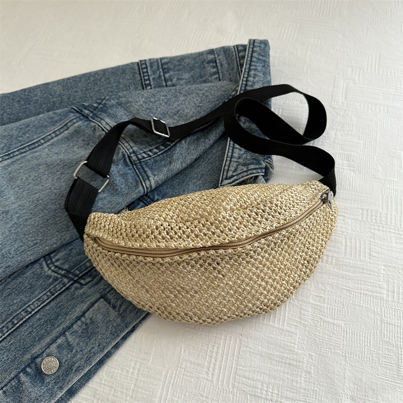 Bolsa de vacaciones de playa de tejido para mujeres 2024 nuevo hombro ocio de verano versátil bolsa de pecho de paja para chicas de playa