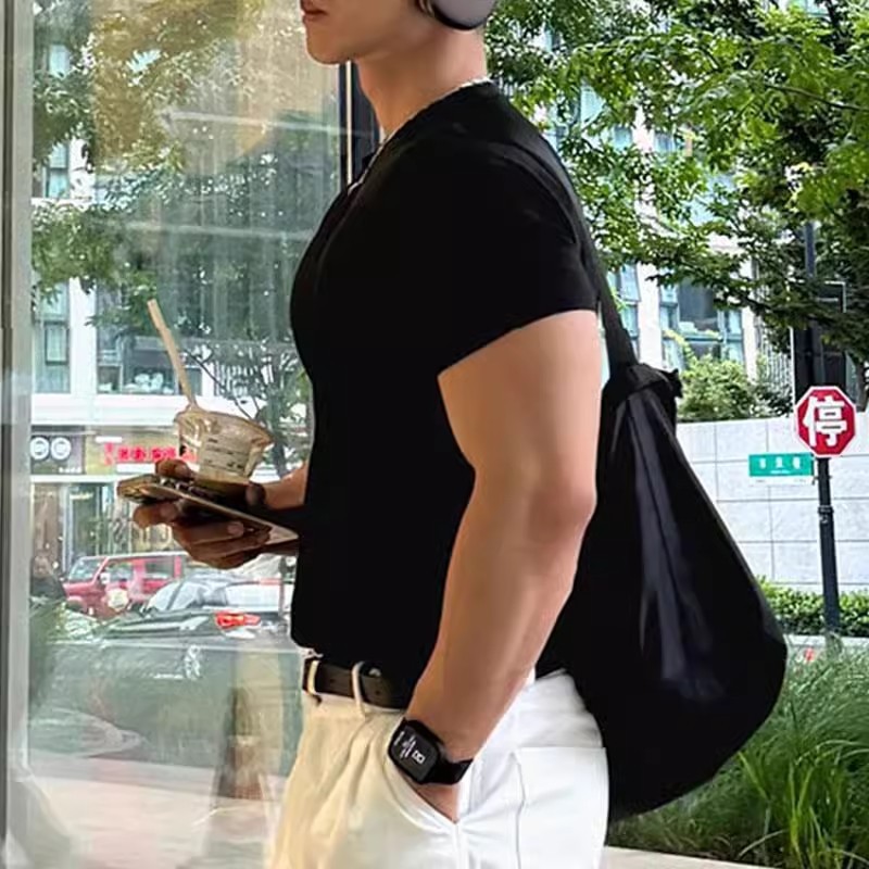 男生短袖小领口显肌肉索罗娜运动t恤收袖美式休闲棉质健身衣服男|undefined