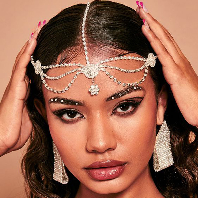 multi layer flower shaped rhinestone headdress ladies wedding forehead pendant head chain bride new accessories female chain_voghion.com