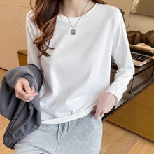 春秋纯棉白色基础长袖t恤新款宽松男女款上衣打底衫休闲修身内搭