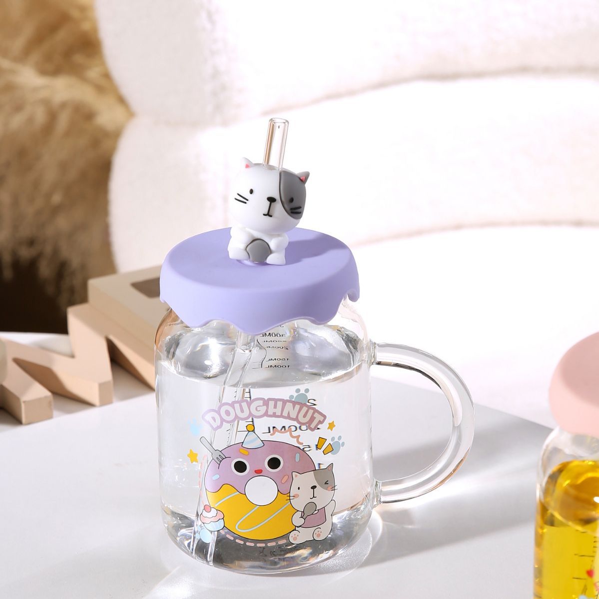 Creativo de dibujos animados personalizado animal paja vidrio con taza de regalo de escala taza de alto aspecto lindo