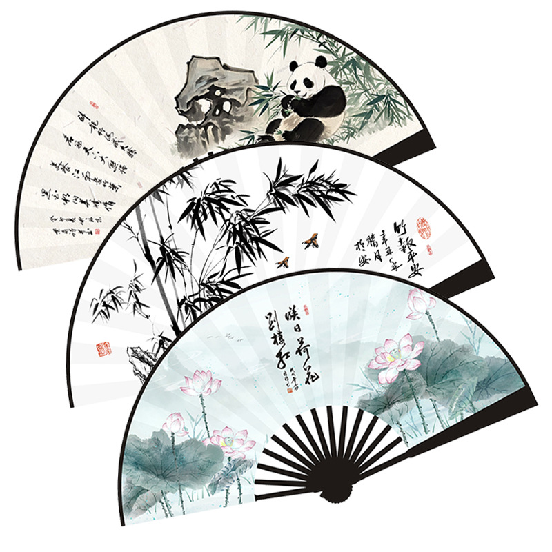 10寸男扇古风扇子竹制绸布中国风扇网红扇子绢布折扇夏季用品批发