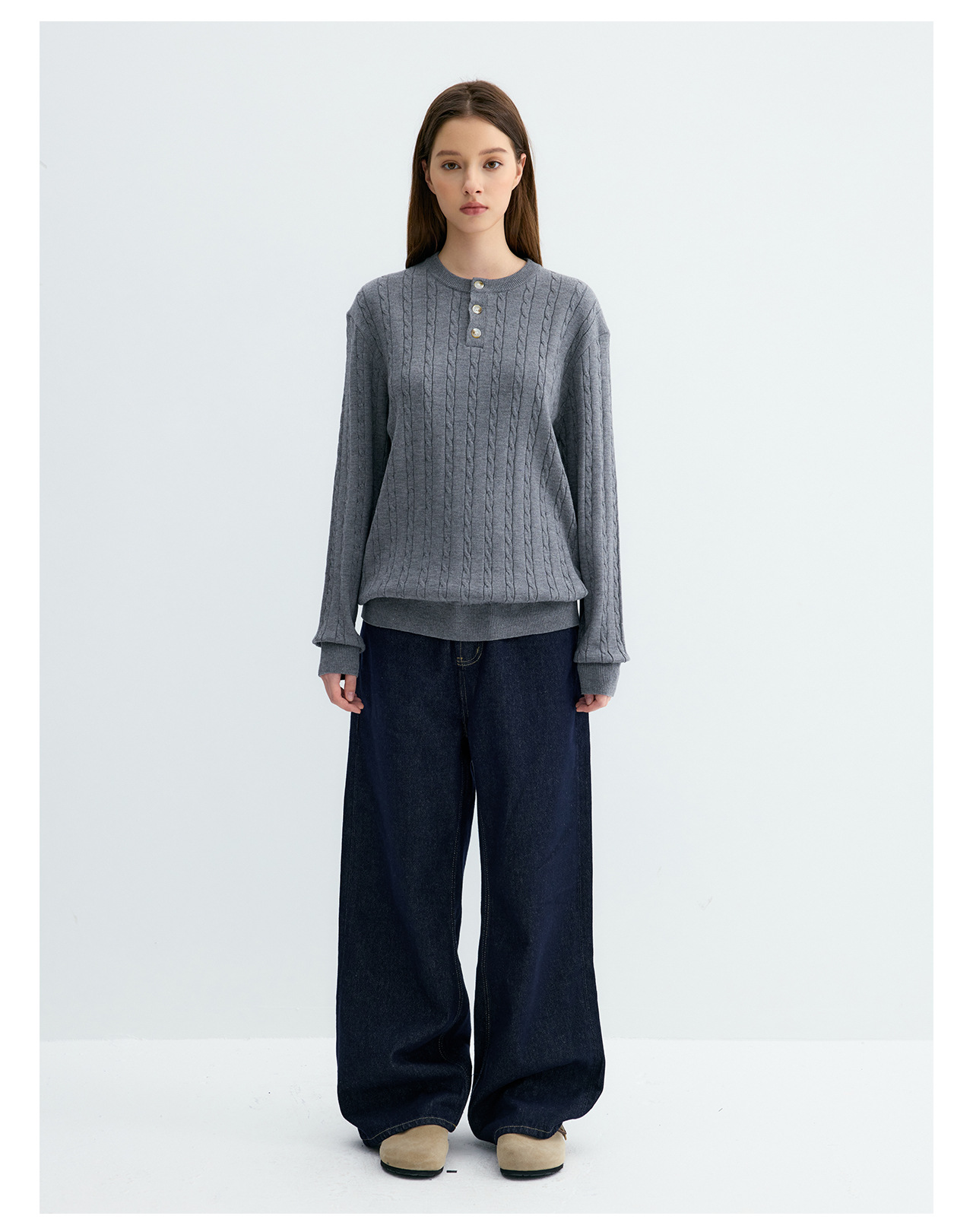 UNF Cable-Knit Henley Sweater