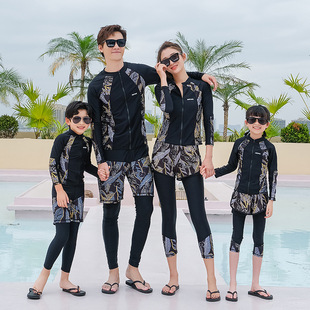 2023 parent-child family suit sun protection swimsuit split plus size slimming conservative family four-mouth surfing diving suit