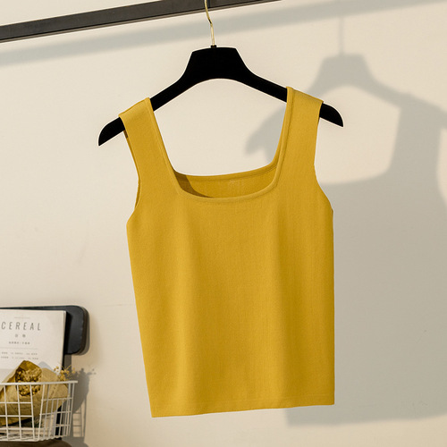 Spring and autumn white ice silk knitted short camisole for women to wear underneath a suit jacket.