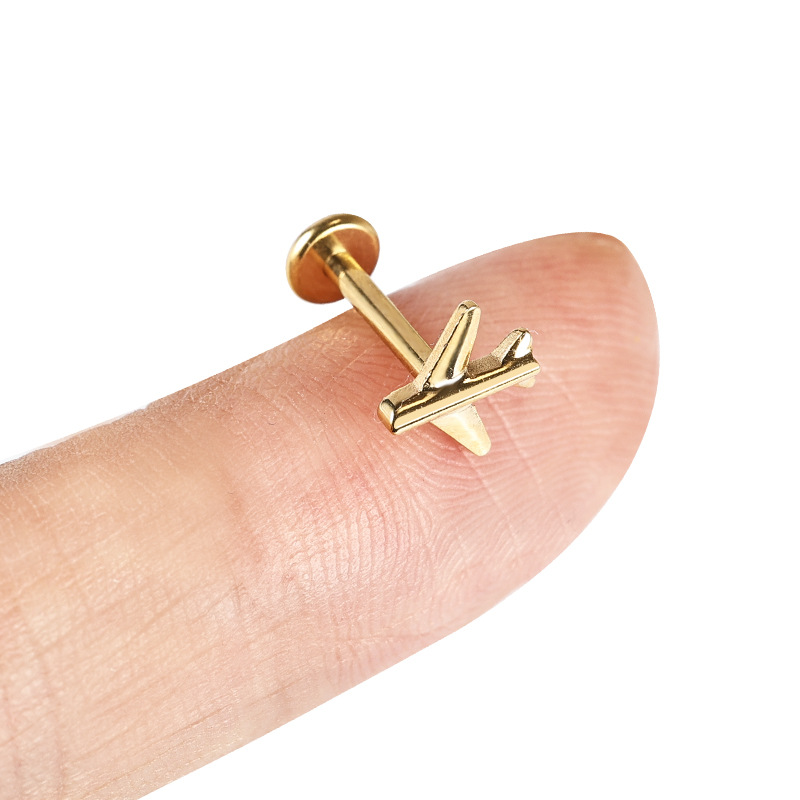 Zesen G23 Titanium Lip Labret Stud with CZ Gem - 1.2mm x 8mm Gold Threadless Piercing Jewelry detail image 8