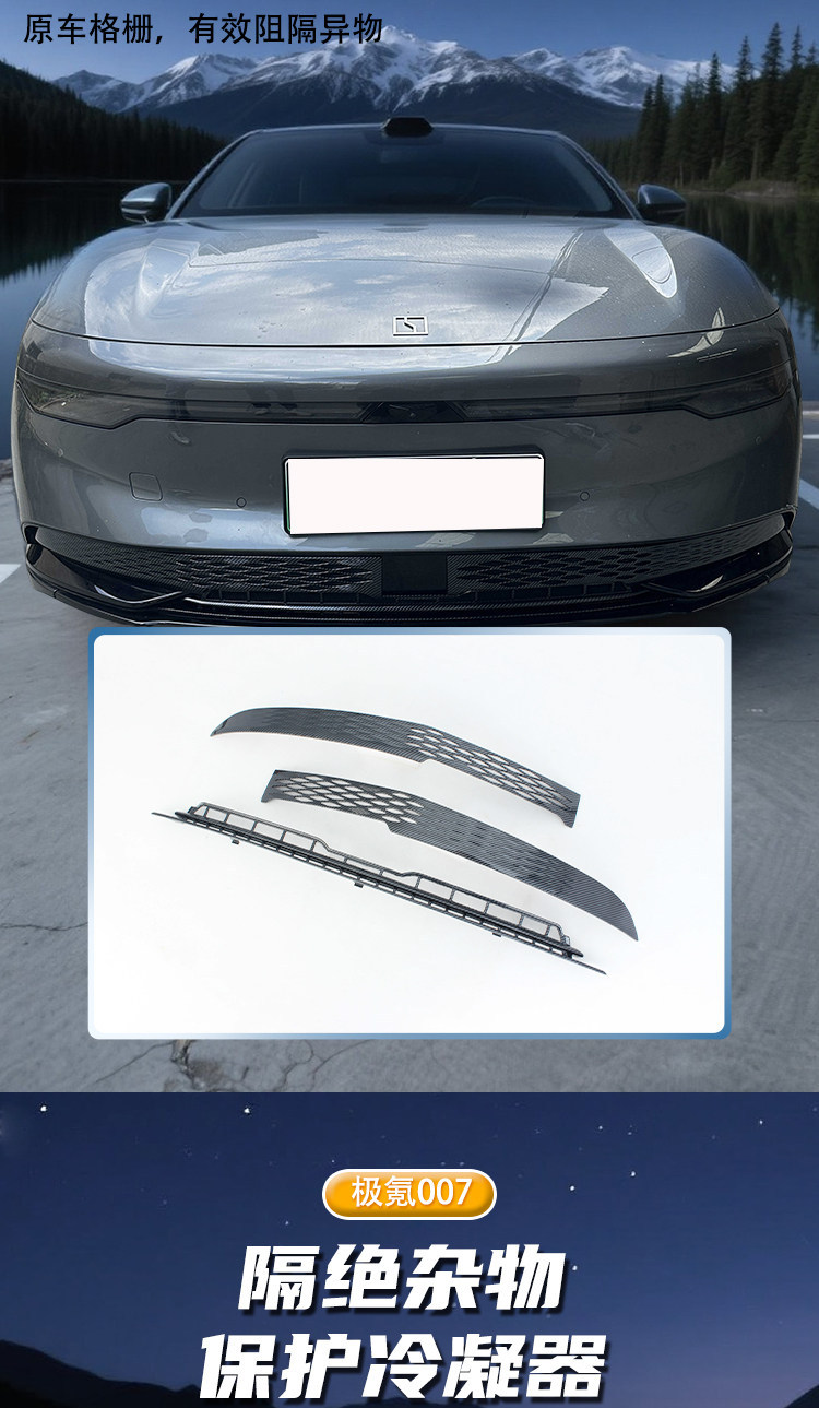Suitable for 24-25 models of Zeekr 007, anti-insect net for the front grille, radiator protection net, mosquito-proof, no-disassembly modification, specialized accessories